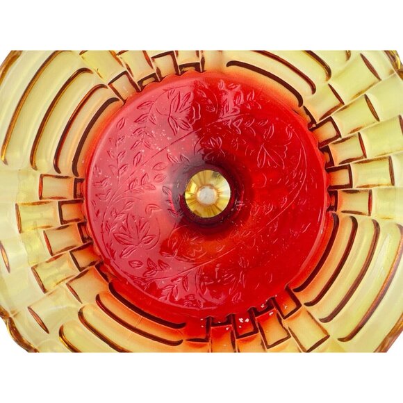 Vintage Amberina Louisa Jeannette Glass Footed Fruit Compote Basket Weave Patter - Picture 7 of 16